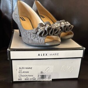 Alex Marie Silver Peep Toe Heels with Ruffle
